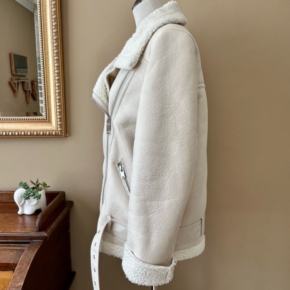 Zara Double-Faced Jacket Oversized White Faux Suede Blogger Fave Moto Biker M - Picture 6 of 16